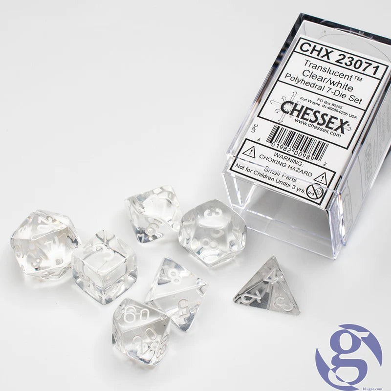 CHX 23071 Clear/White Translucent Polyhedral 7 Die Set