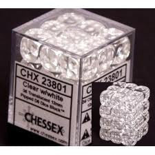 Chessex (23801): D6: 12mm: Translucent: Clear/White