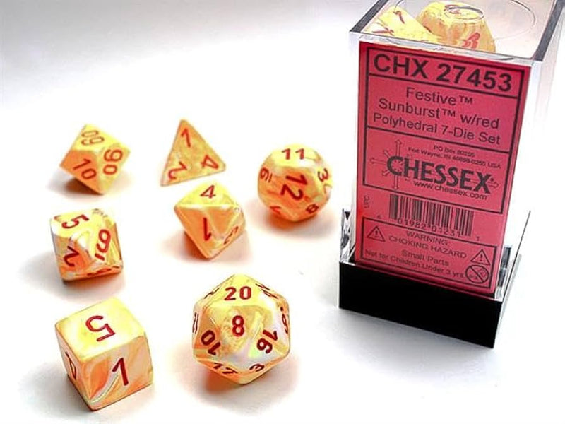 Chessex Dice: Menagerie 10 - Polyhedral Festive Sunburst/Red (7ct)