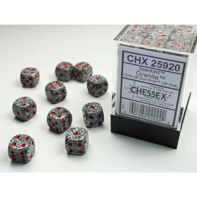 CHESSEX: CHX 25920 Granite 12mm D6 Speckled Granite (36 Dice)