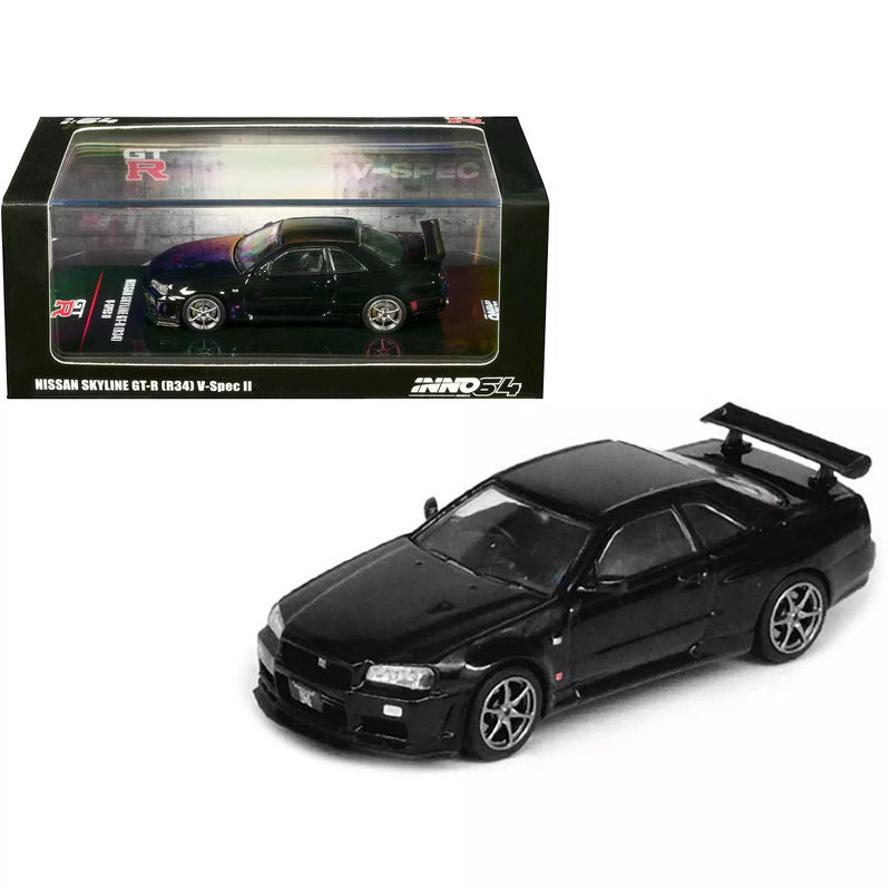 Nissan Skyline GT-R (R34) V-SPEC II RHD (Right Hand Drive) Black 1/64 Diecast Model Car by Inno Models