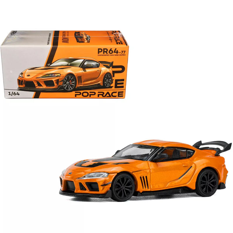 Toyota Supra "DarwinPro 66G WBK" Orange Metallic 1/64 Diecast Model Car by Pop Race