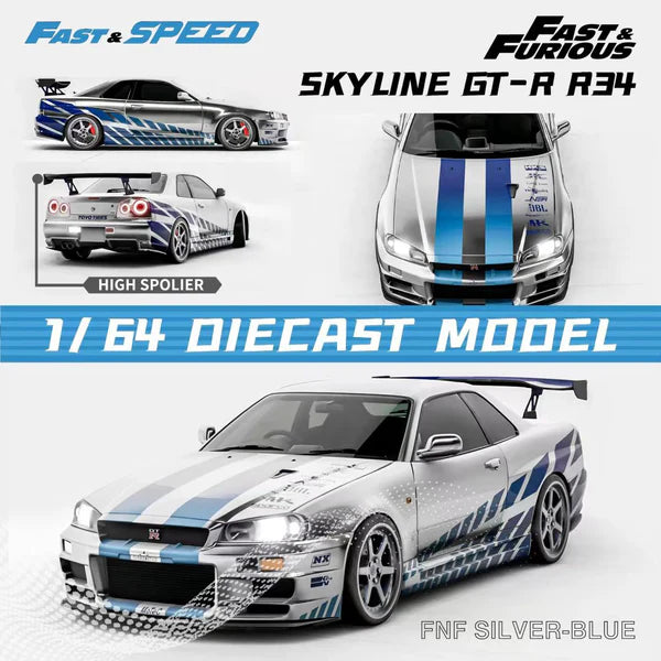 Fast Speed Skyline GT-R R34 FNF Silver-Blue