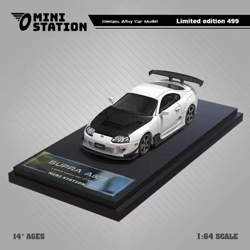 1/64 Mini Station Toyota Supra A80Z (White with Black Hood) Car Model