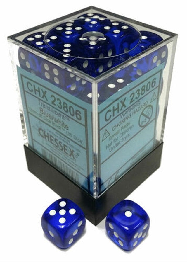 Chessex Dice: Translucent 12mm D6 Blue/White (36)