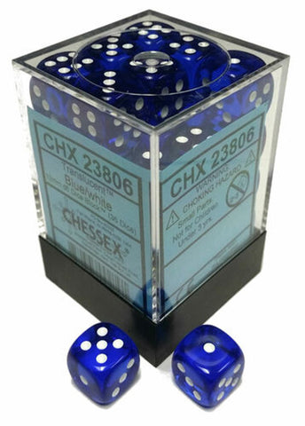 Chessex Dice: Translucent 12mm D6 Blue/White (36)