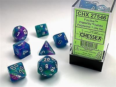 Chessex Dice: Menagerie 10 - Polyhedral Festive Waterlily/White (7ct)