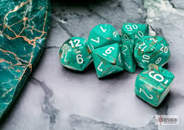 Chessex Dice: Menagerie 10 - Polyhedral Marble Oxi-Copper/White (7ct)